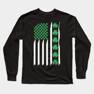 US American Flag with Shamrocks 4 St Patricks day Long Sleeve T-Shirt